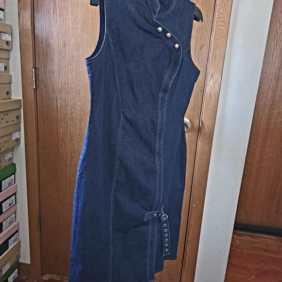 Anthropologie Porridge Denim Hardware Midi Dress Size Large Petite - Picture 8 of 11